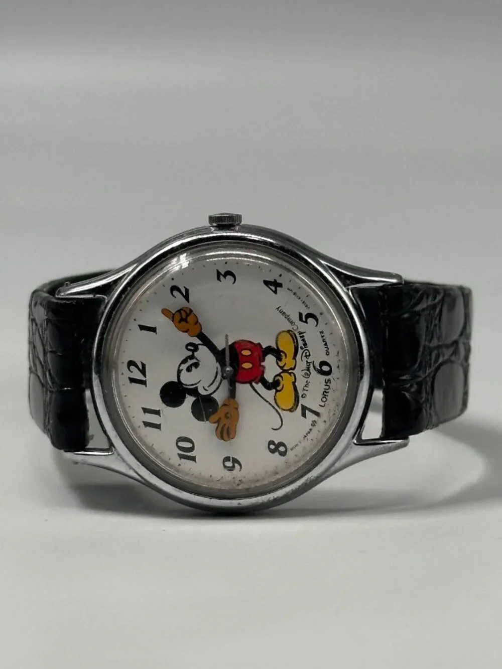 Lorus Mickey Mouse Watch Women Silver Tone Patent Leather Band New Battery